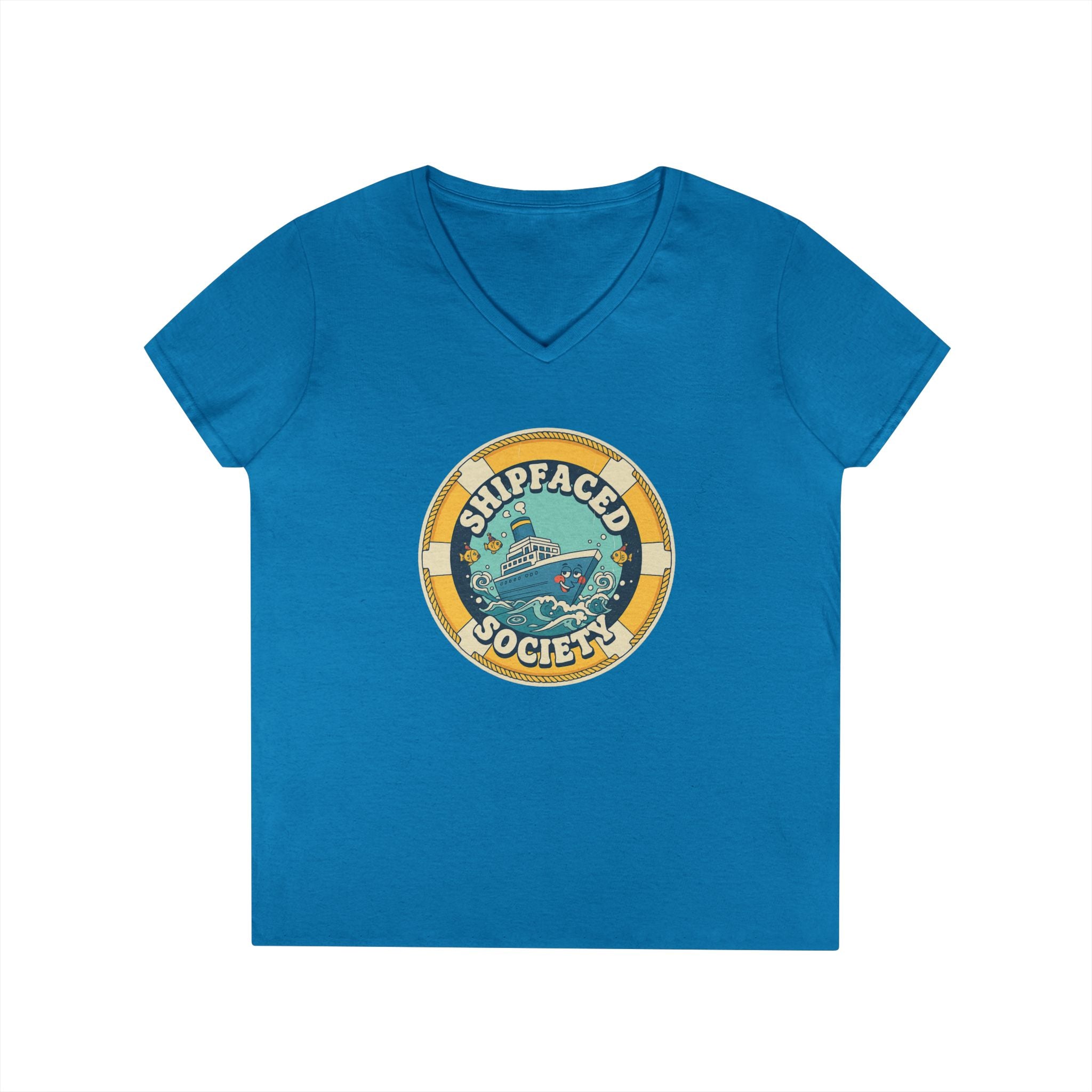 Shipfaced Society V-Neck Tee — Nautical Wine & Cruise Humor Shirt