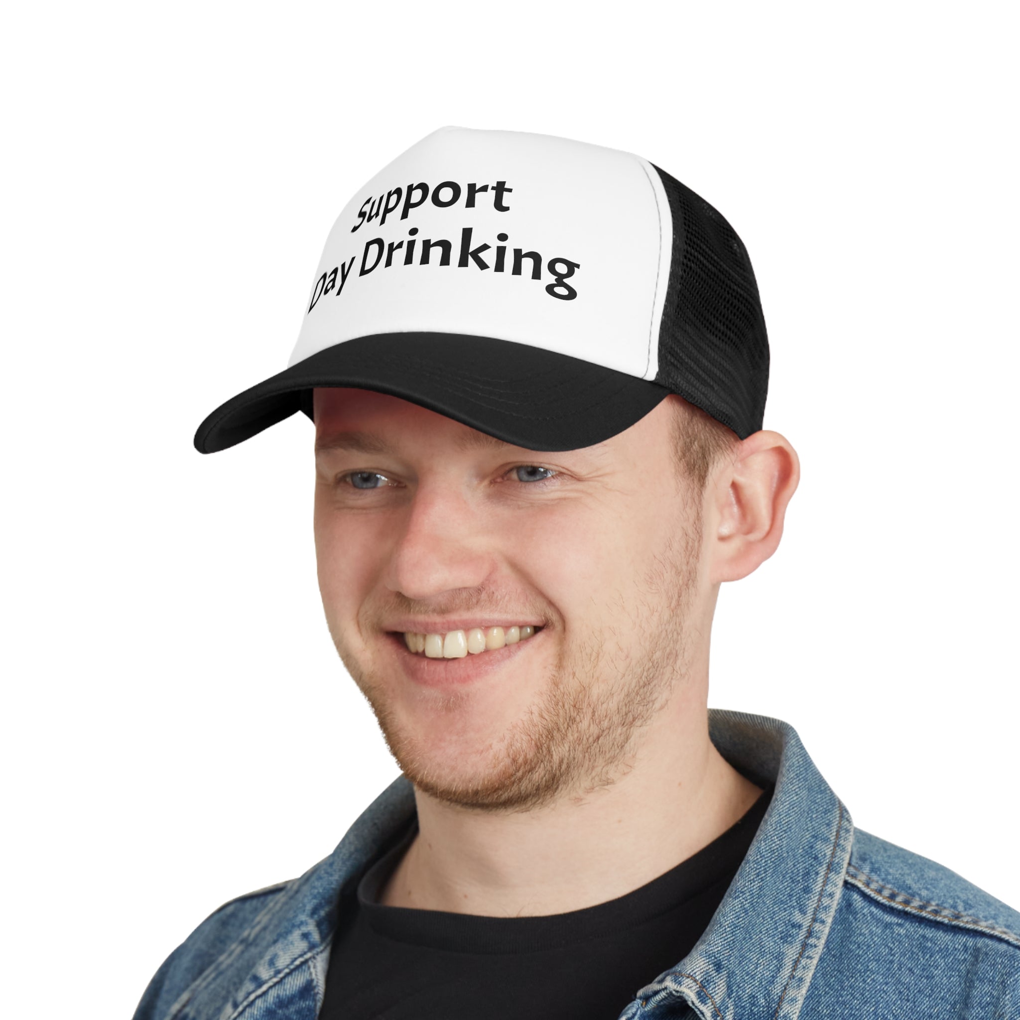 Support Day Drinking Mesh Cap, Trucker Hat for Outdoor Events, Funny Gift for Beer Lovers, Summer BBQ Accessory, Party Headwear