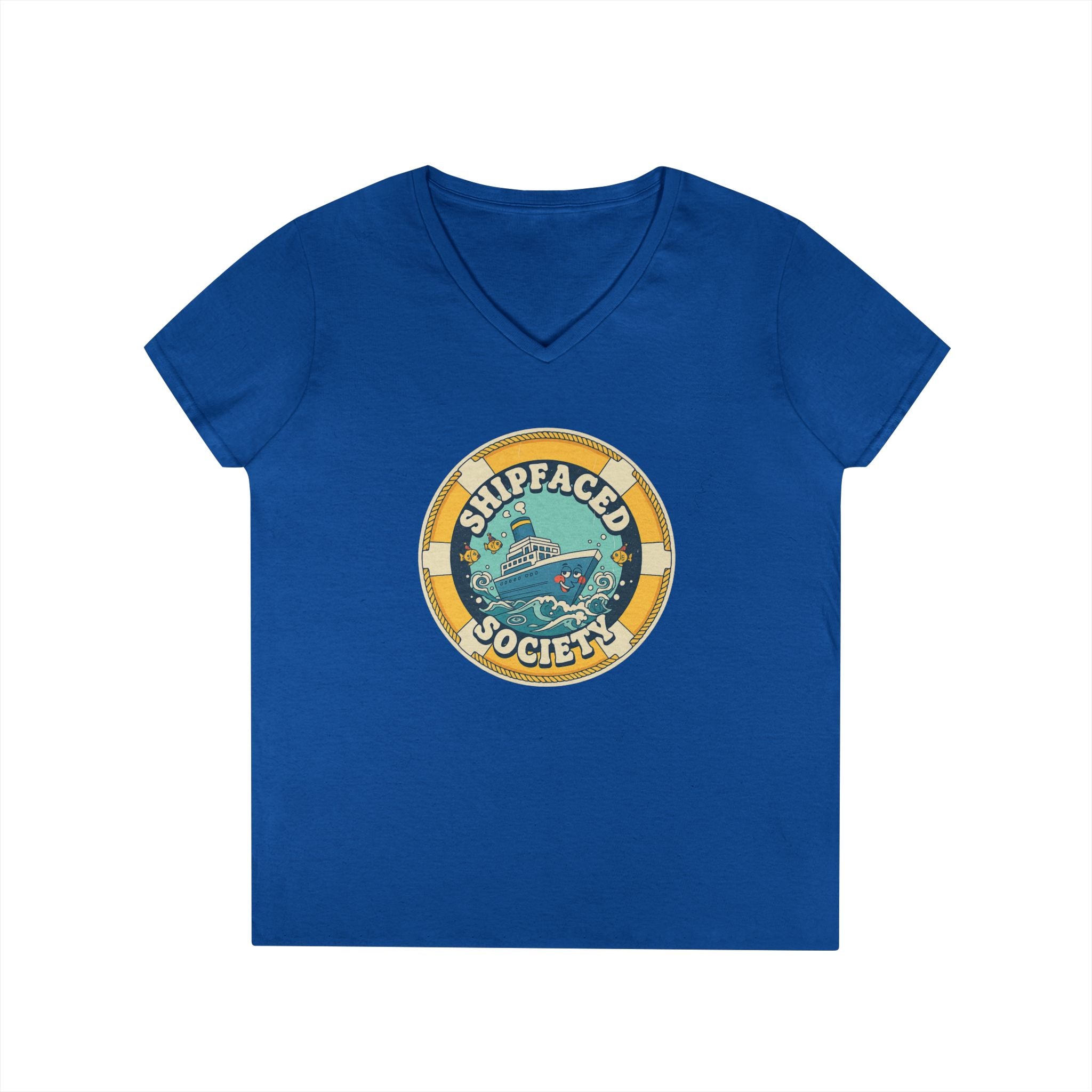 Shipfaced Society V-Neck Tee — Nautical Wine & Cruise Humor Shirt