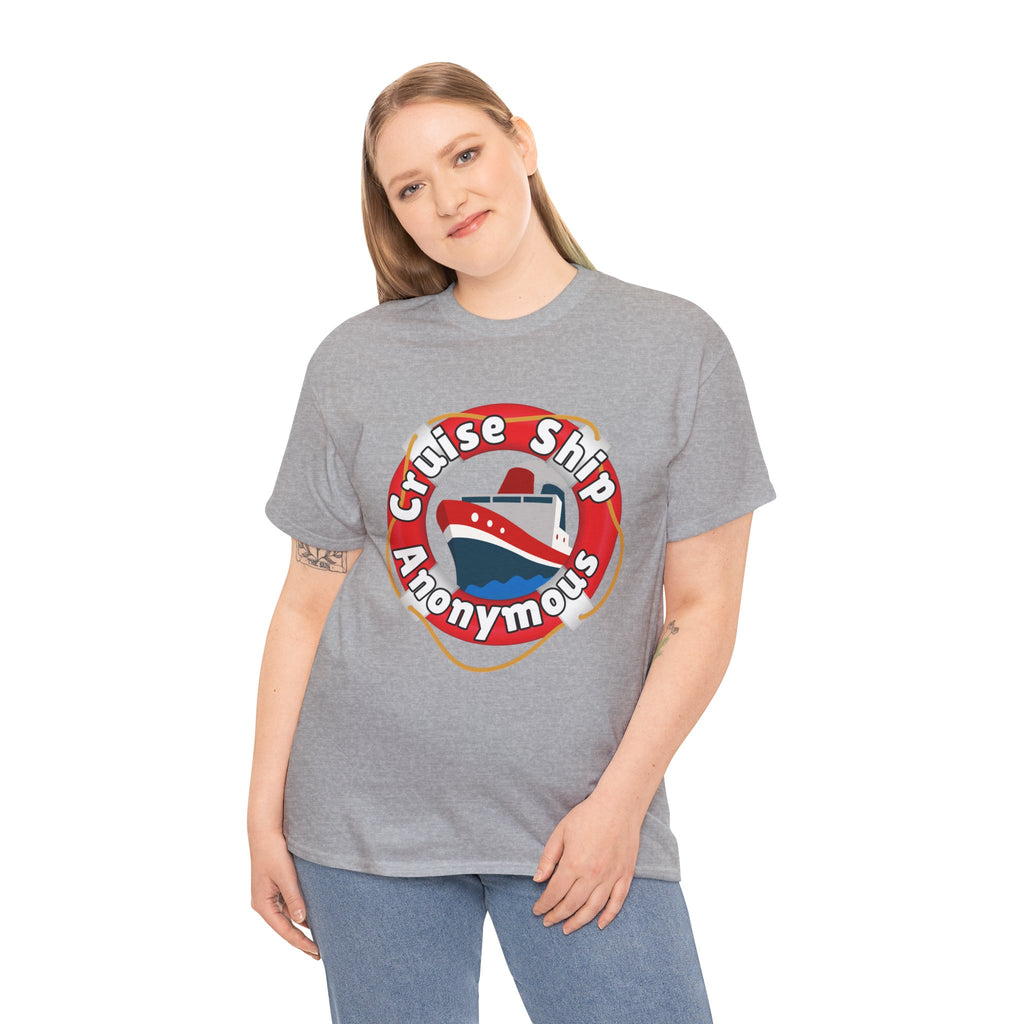 Cruise Ship Anonymous Tee - Fun Unisex Heavy Cotton T-Shirt, Perfect for Travel Lovers, Nautical Adventures, Summer Vacations