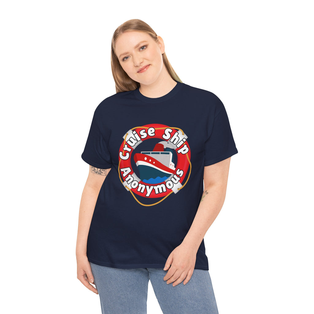 Cruise Ship Anonymous Tee - Fun Unisex Heavy Cotton T-Shirt, Perfect for Travel Lovers, Nautical Adventures, Summer Vacations