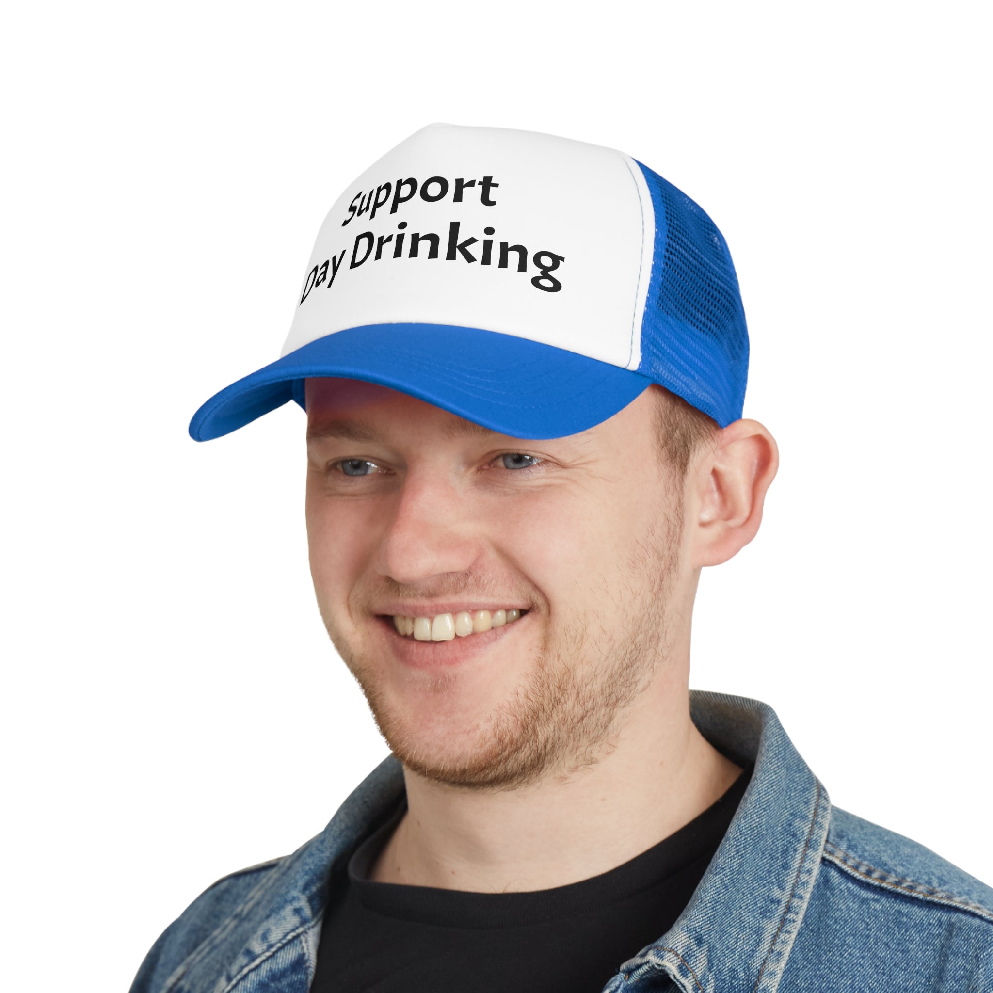 Support Day Drinking Mesh Cap, Trucker Hat for Outdoor Events, Funny Gift for Beer Lovers, Summer BBQ Accessory, Party Headwear