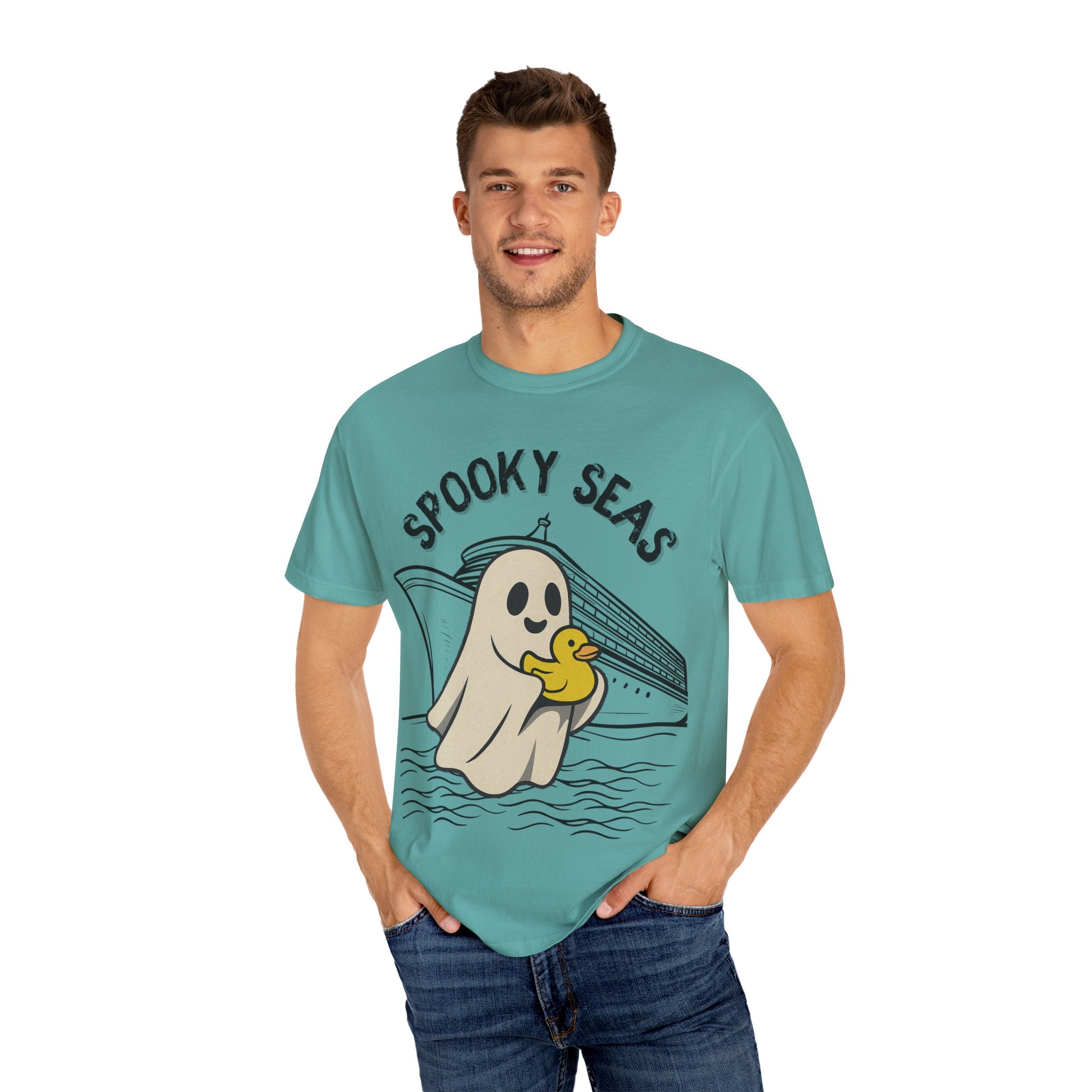 Spooky Seas T-Shirt, Halloween Shirt, Unisex Graphic Tee, Fun Ghost Design, Casual Wear, Gift for Every Occasion