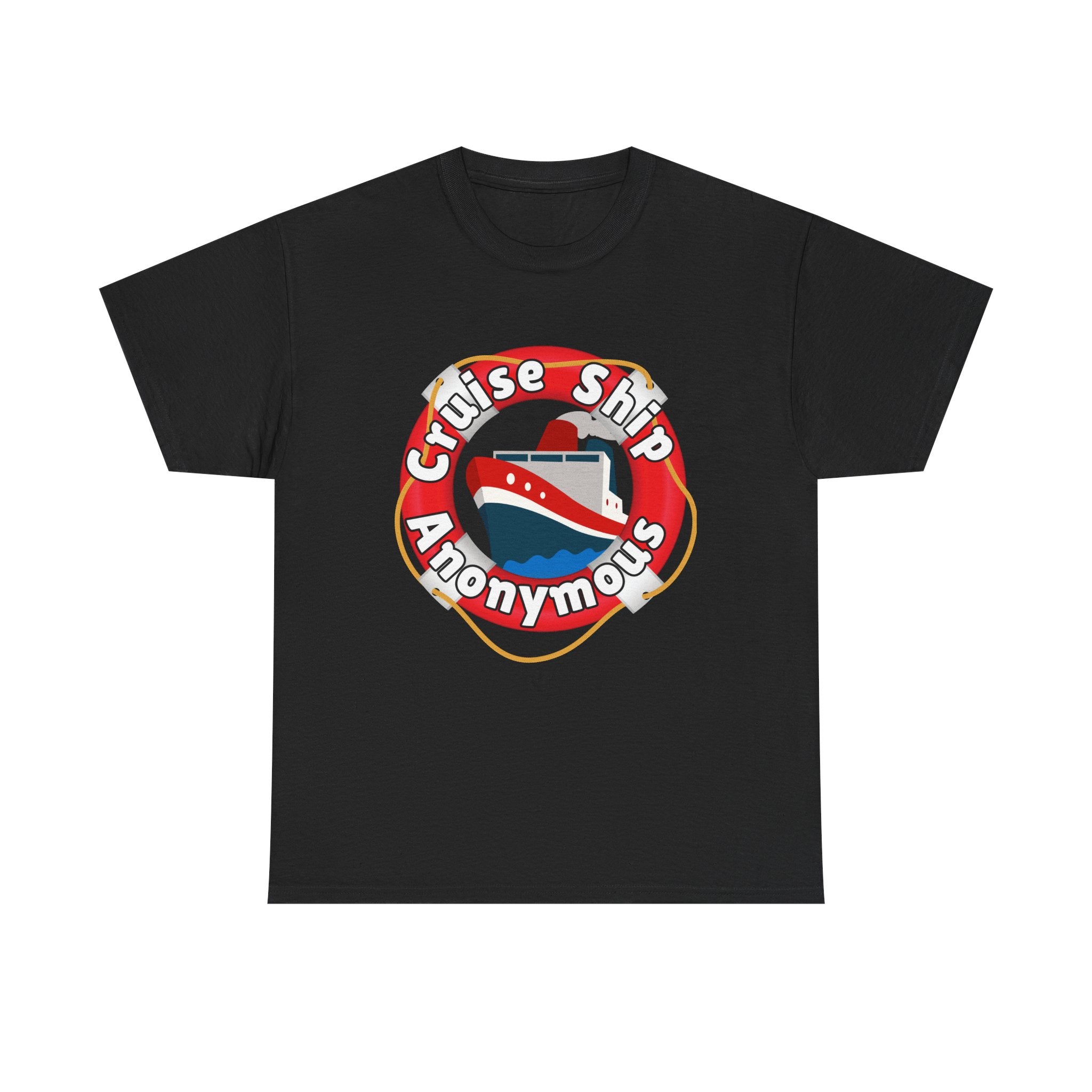 Cruise Ship Anonymous Tee - Fun Unisex Heavy Cotton T-Shirt, Perfect for Travel Lovers, Nautical Adventures, Summer Vacations