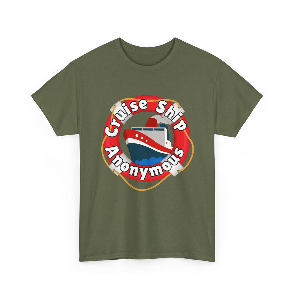 Cruise Ship Anonymous Tee - Fun Unisex Heavy Cotton T-Shirt, Perfect for Travel Lovers, Nautical Adventures, Summer Vacations