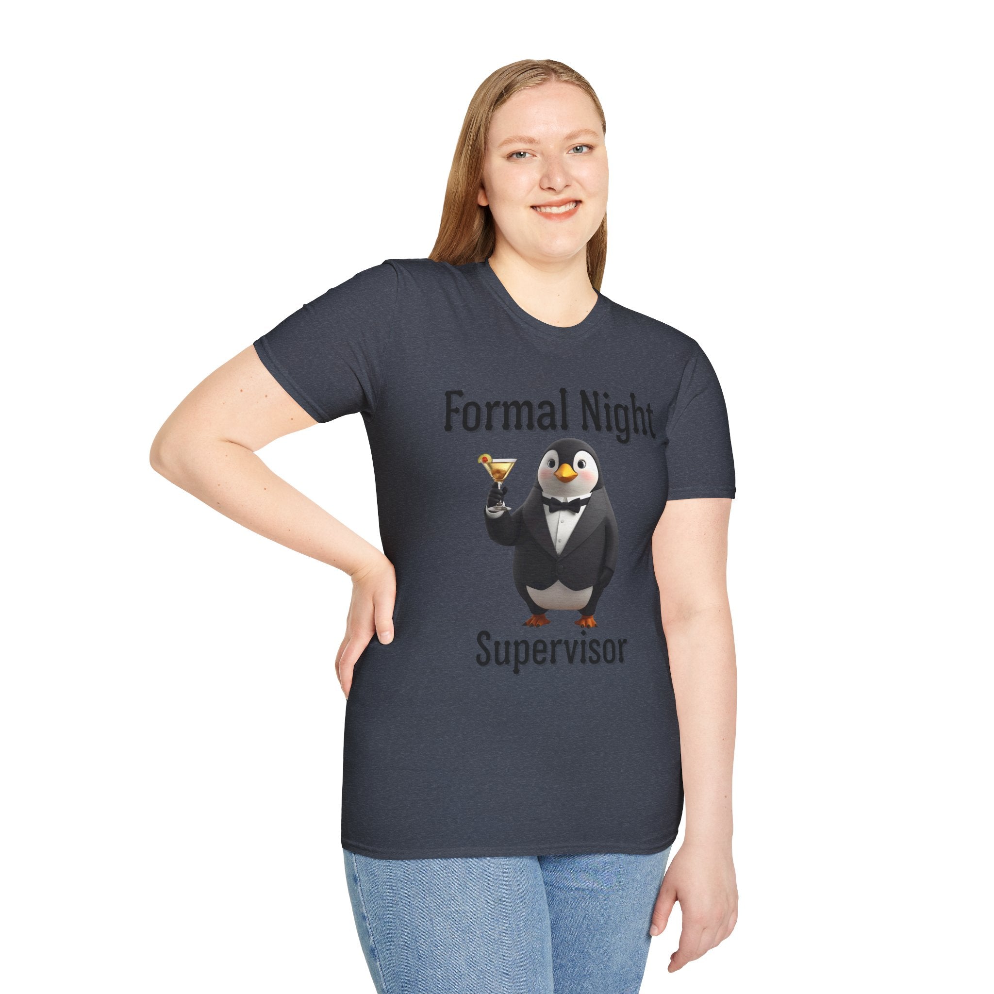 Penguin Formal Night Supervisor T-Shirt, Funny Party Tee, Gift for Hosts, Unisex Apparel, Casual Wear, Event Shirt, Animal Lover Gift
