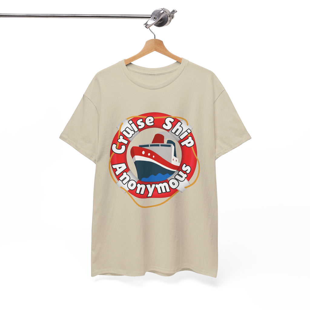Cruise Ship Anonymous Tee - Fun Unisex Heavy Cotton T-Shirt, Perfect for Travel Lovers, Nautical Adventures, Summer Vacations