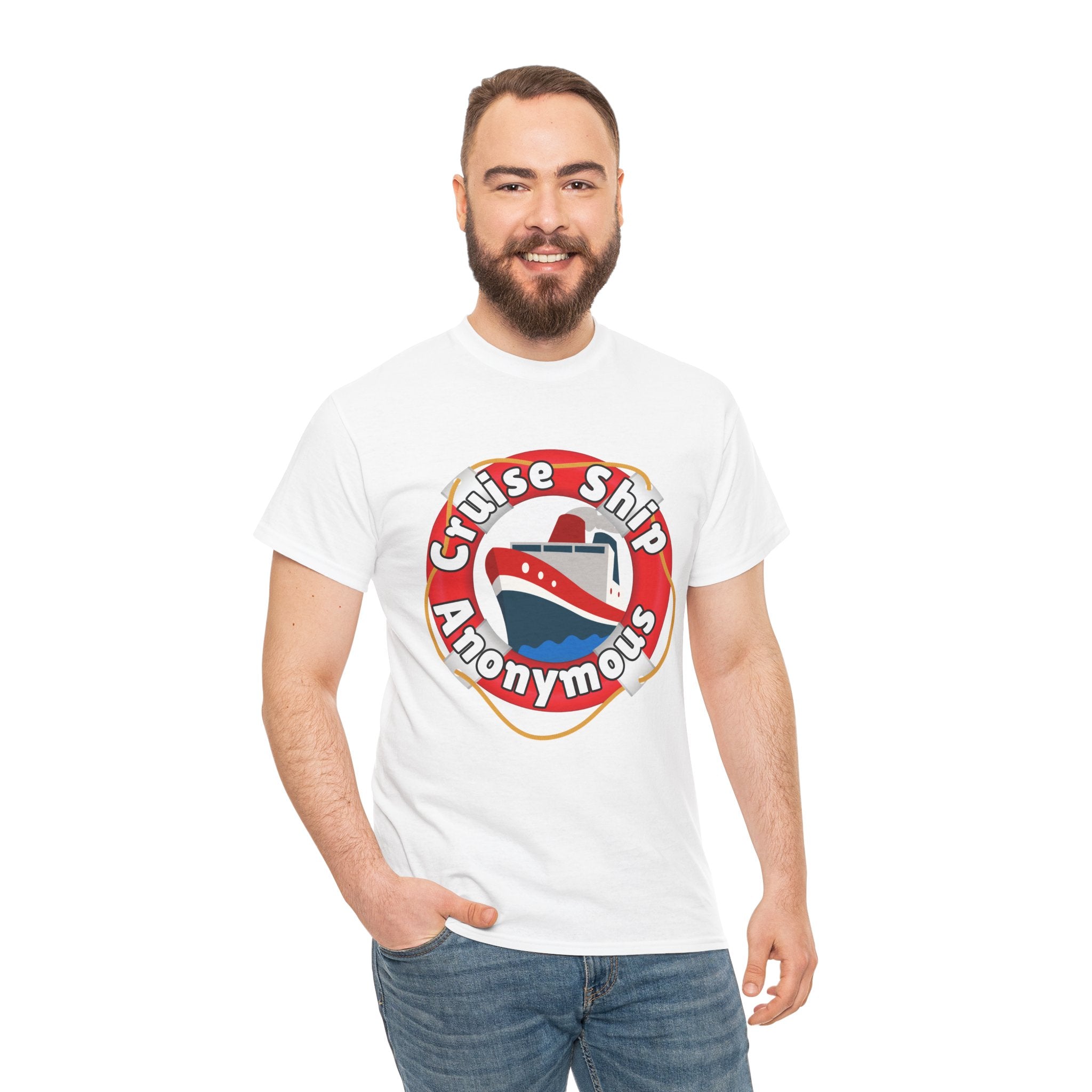 Cruise Ship Anonymous Tee - Fun Unisex Heavy Cotton T-Shirt, Perfect for Travel Lovers, Nautical Adventures, Summer Vacations