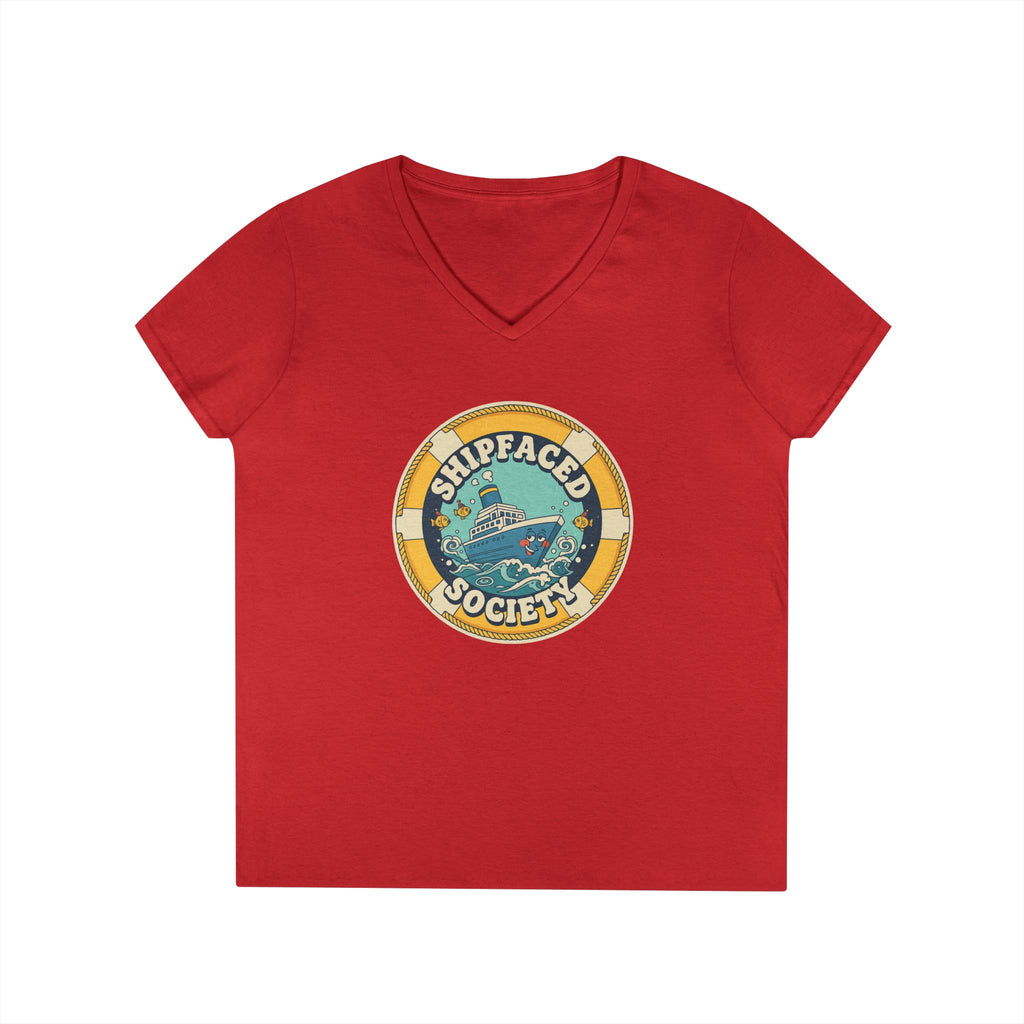 Shipfaced Society V-Neck Tee — Nautical Wine & Cruise Humor Shirt