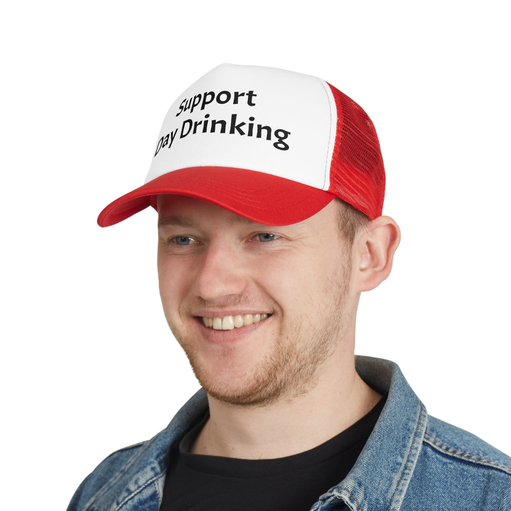 Support Day Drinking Mesh Cap, Trucker Hat for Outdoor Events, Funny Gift for Beer Lovers, Summer BBQ Accessory, Party Headwear