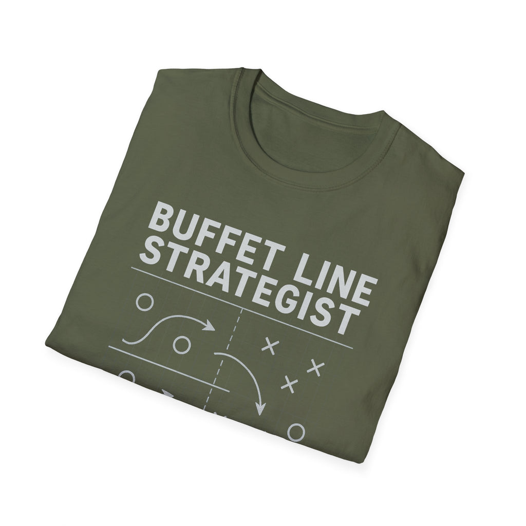 Buffet Line Strategist Unisex Softstyle T-Shirt | Foodie Humor Tee, Casual Wear, Gift for Food Lovers, Party Attire, Summer Fashion