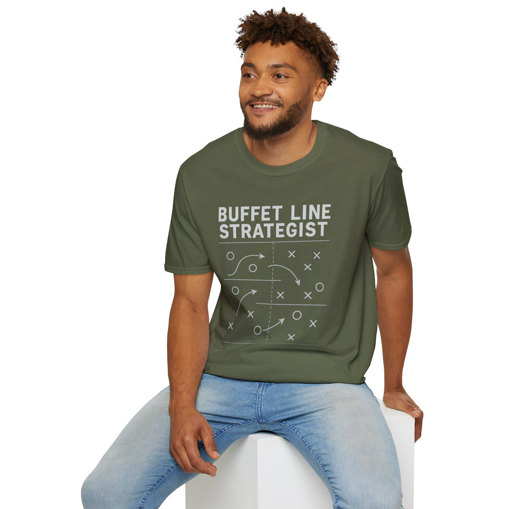 Buffet Line Strategist Unisex Softstyle T-Shirt | Foodie Humor Tee, Casual Wear, Gift for Food Lovers, Party Attire, Summer Fashion
