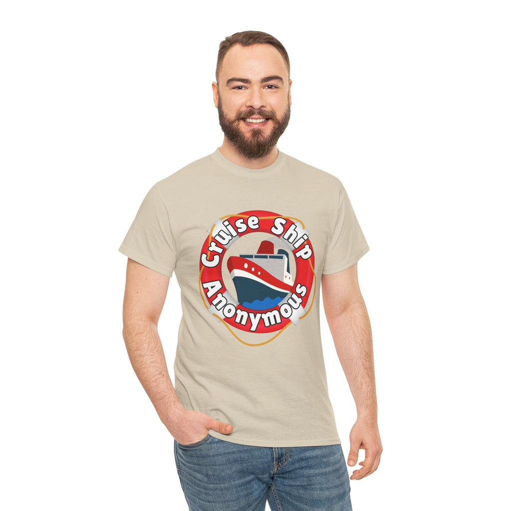 Cruise Ship Anonymous Tee - Fun Unisex Heavy Cotton T-Shirt, Perfect for Travel Lovers, Nautical Adventures, Summer Vacations