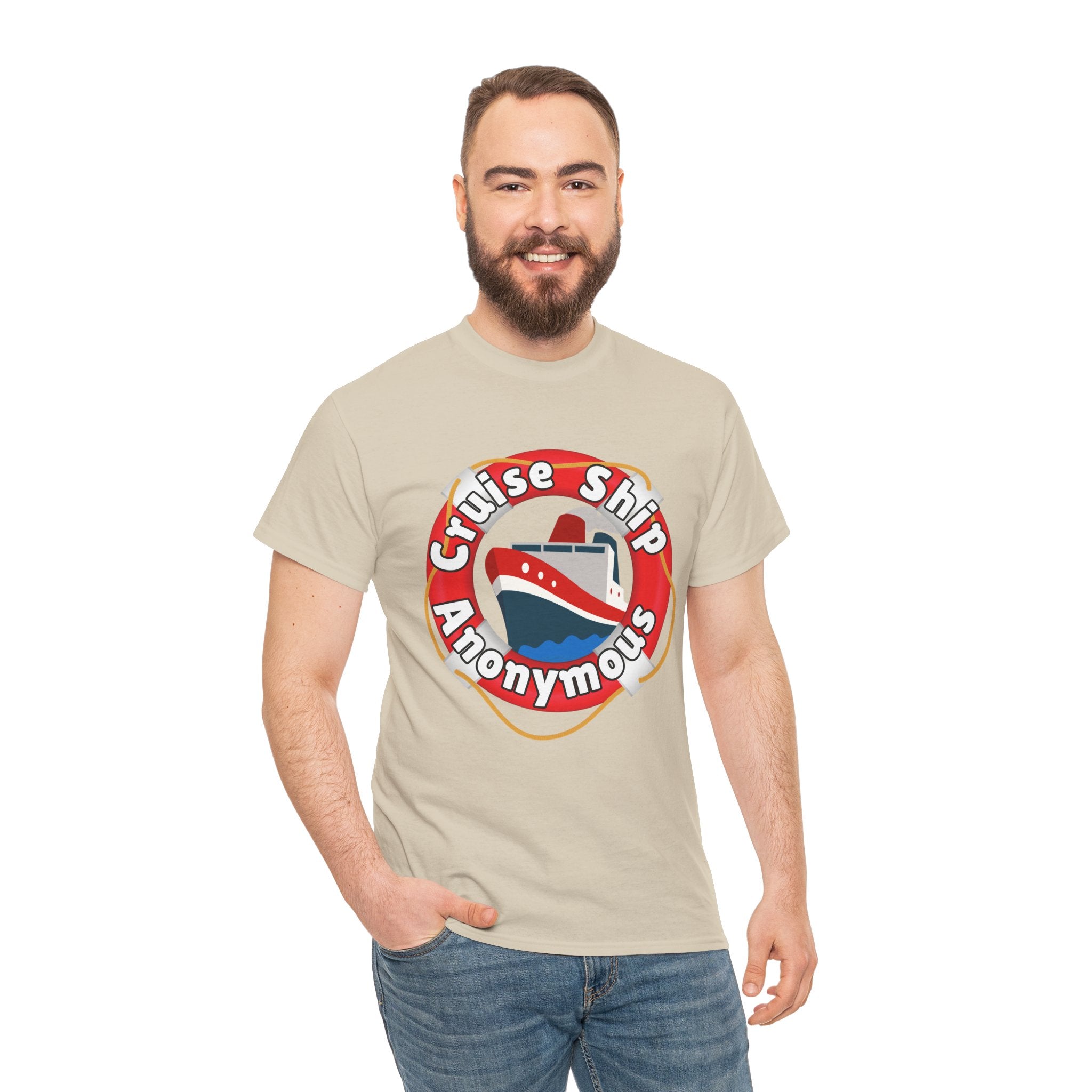 Cruise Ship Anonymous Tee - Fun Unisex Heavy Cotton T-Shirt, Perfect for Travel Lovers, Nautical Adventures, Summer Vacations