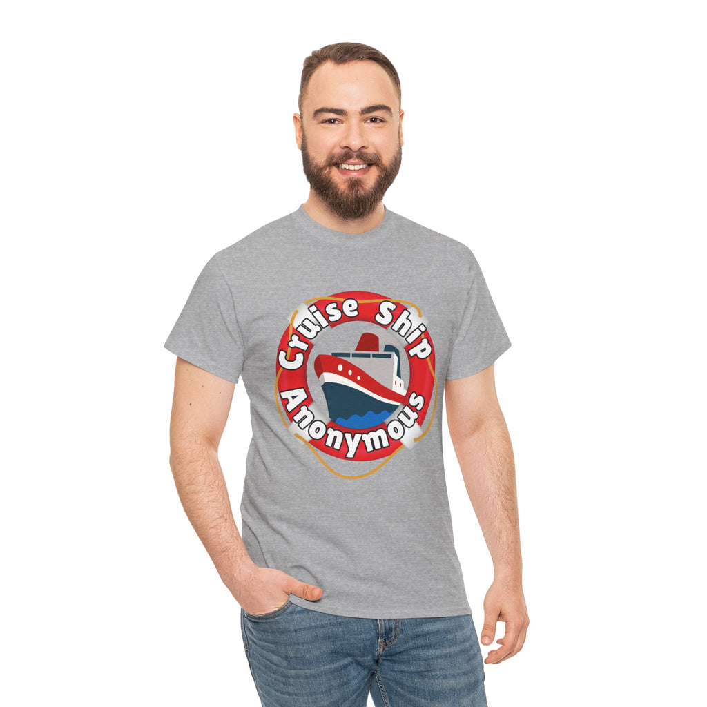 Cruise Ship Anonymous Tee - Fun Unisex Heavy Cotton T-Shirt, Perfect for Travel Lovers, Nautical Adventures, Summer Vacations
