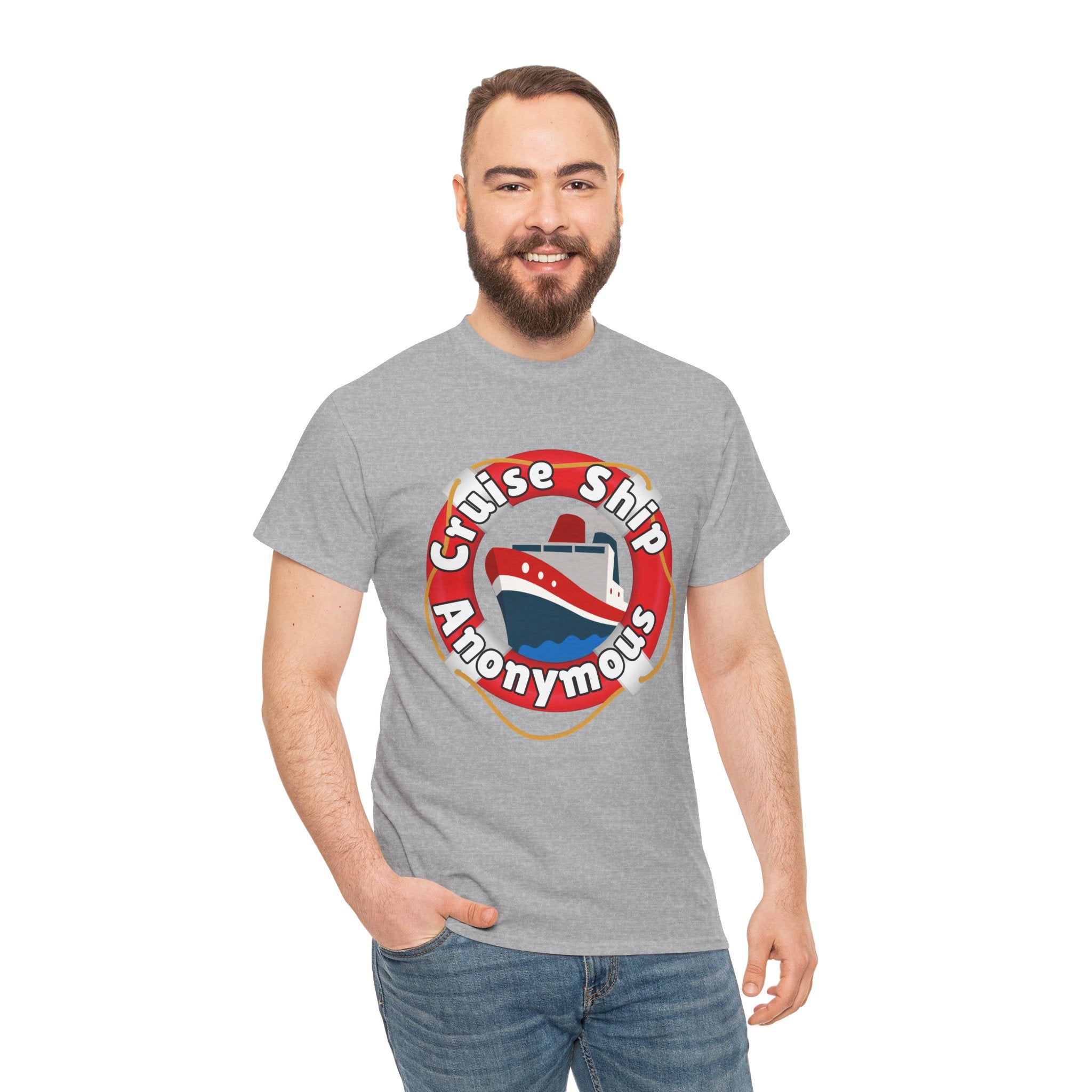 Cruise Ship Anonymous Tee - Fun Unisex Heavy Cotton T-Shirt, Perfect for Travel Lovers, Nautical Adventures, Summer Vacations