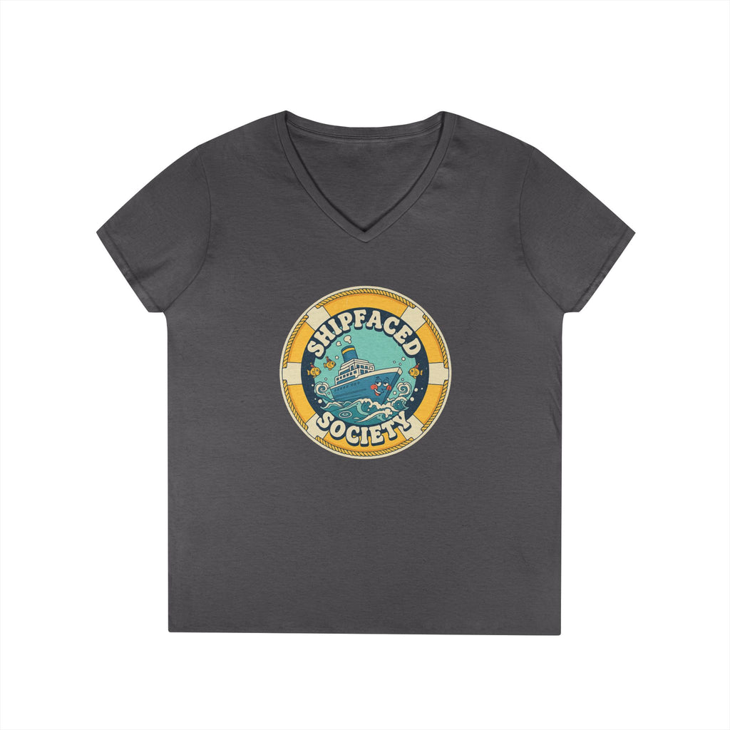 Shipfaced Society V-Neck Tee — Nautical Wine & Cruise Humor Shirt
