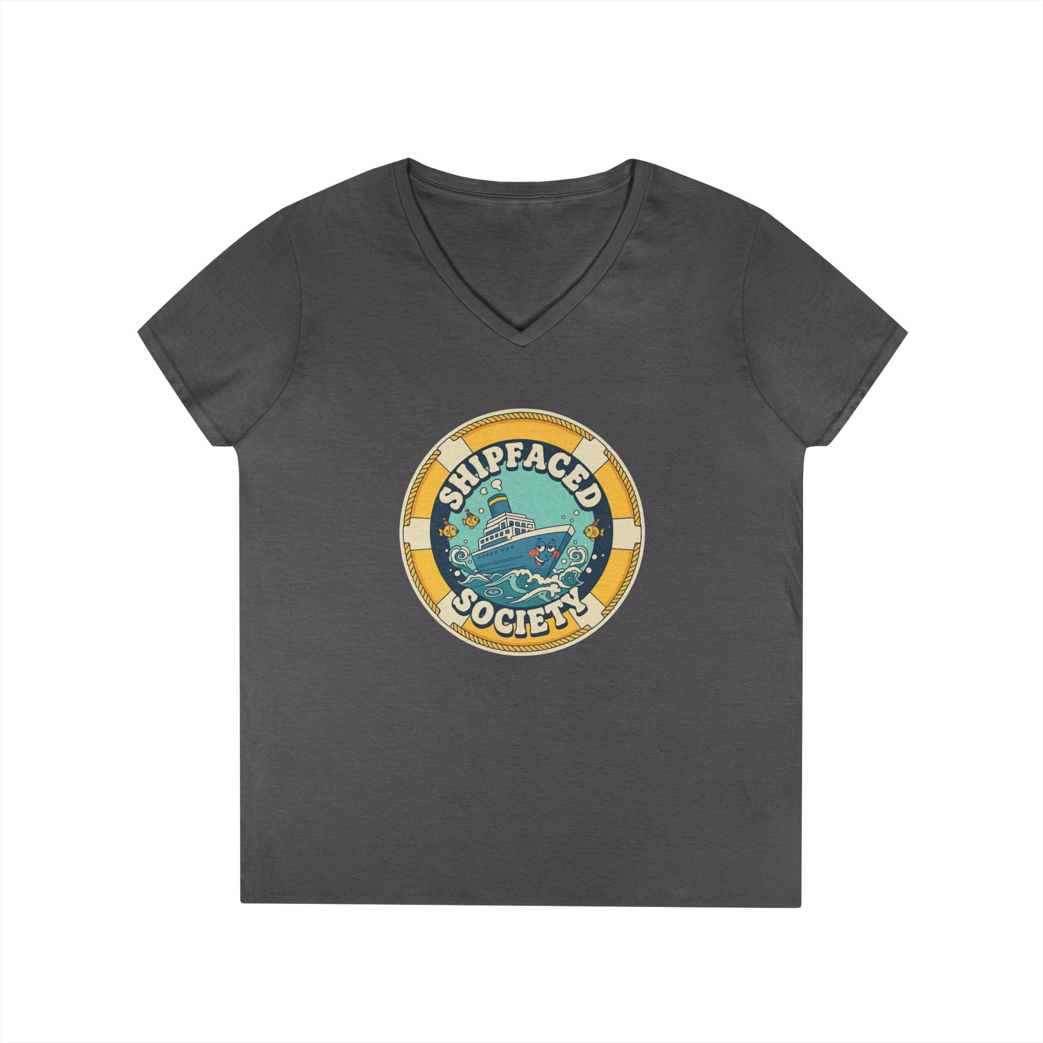 Shipfaced Society V-Neck Tee — Nautical Wine & Cruise Humor Shirt