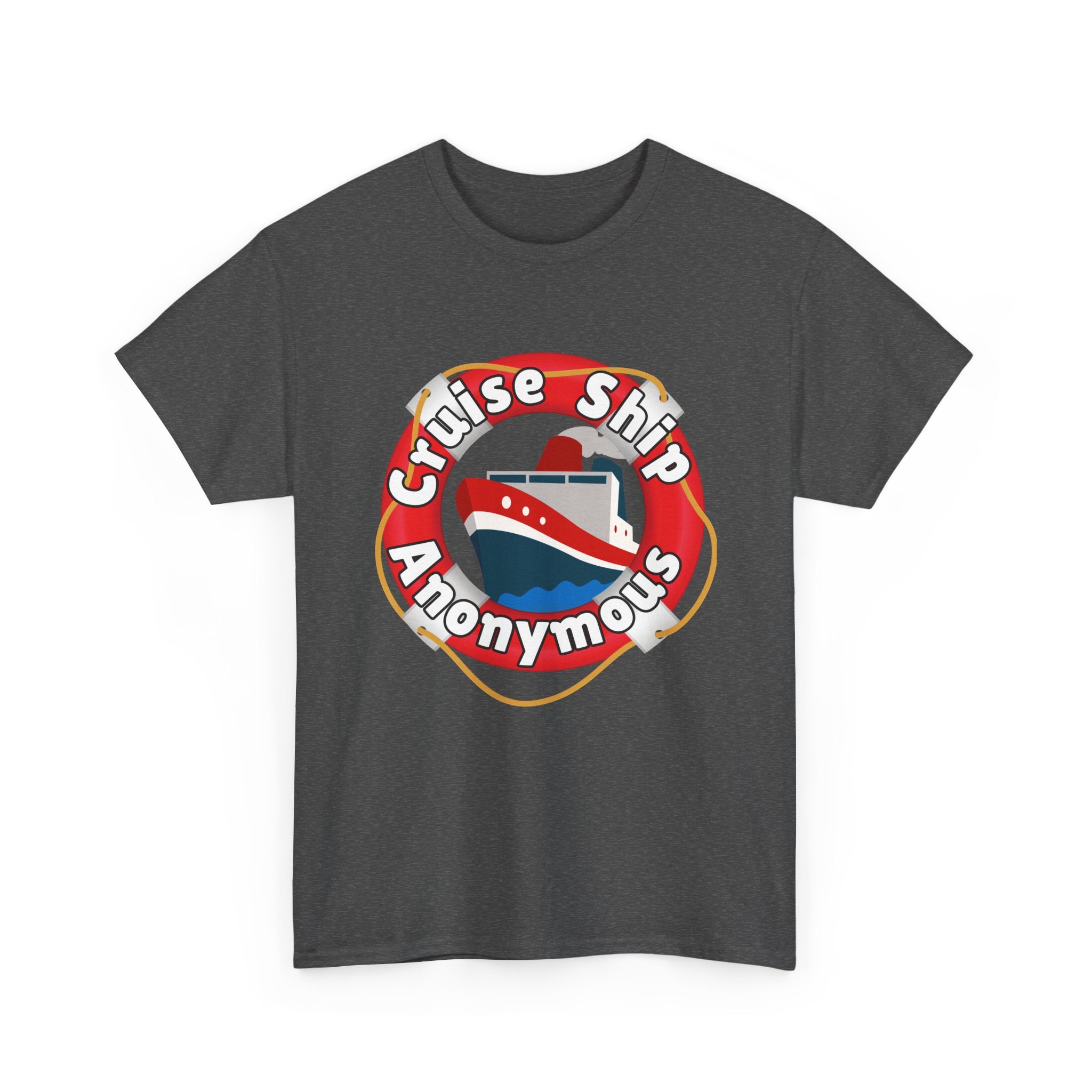 Cruise Ship Anonymous Tee - Fun Unisex Heavy Cotton T-Shirt, Perfect for Travel Lovers, Nautical Adventures, Summer Vacations