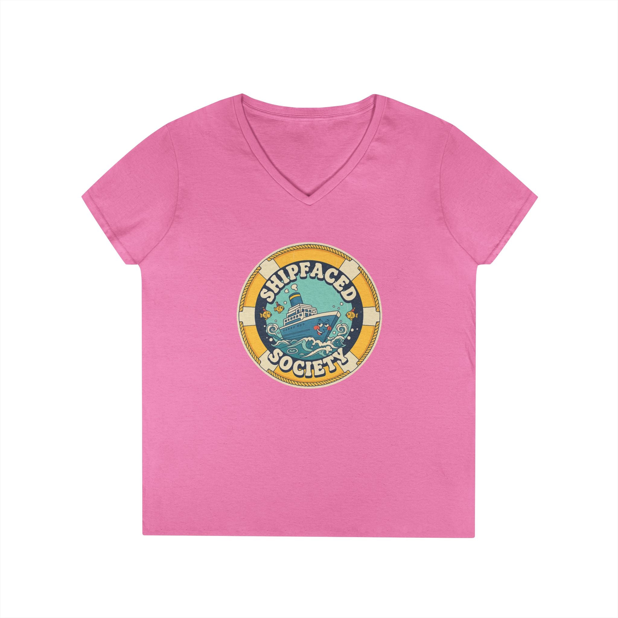 Shipfaced Society V-Neck Tee — Nautical Wine & Cruise Humor Shirt