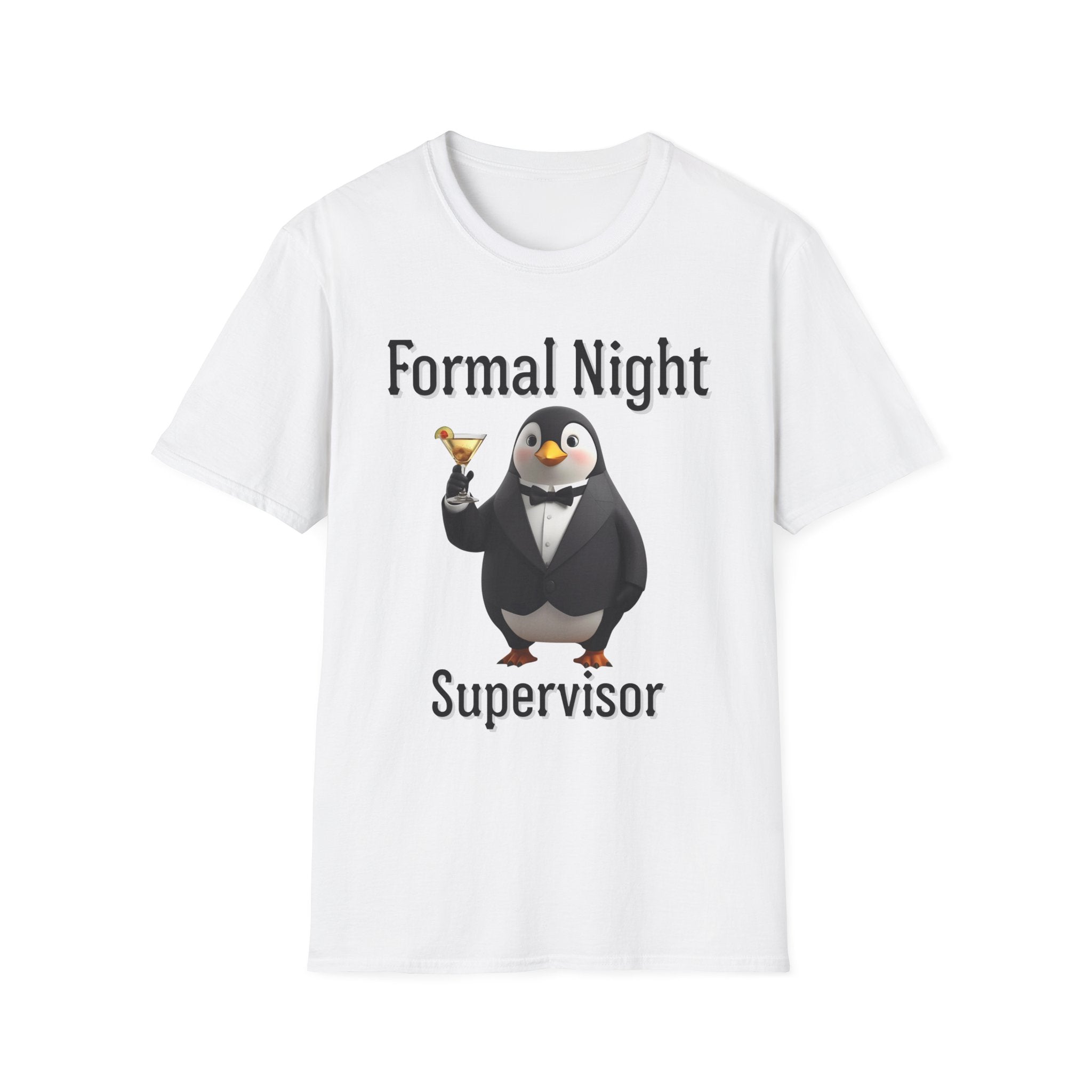 Penguin Formal Night Supervisor T-Shirt, Funny Party Tee, Gift for Hosts, Unisex Apparel, Casual Wear, Event Shirt, Animal Lover Gift