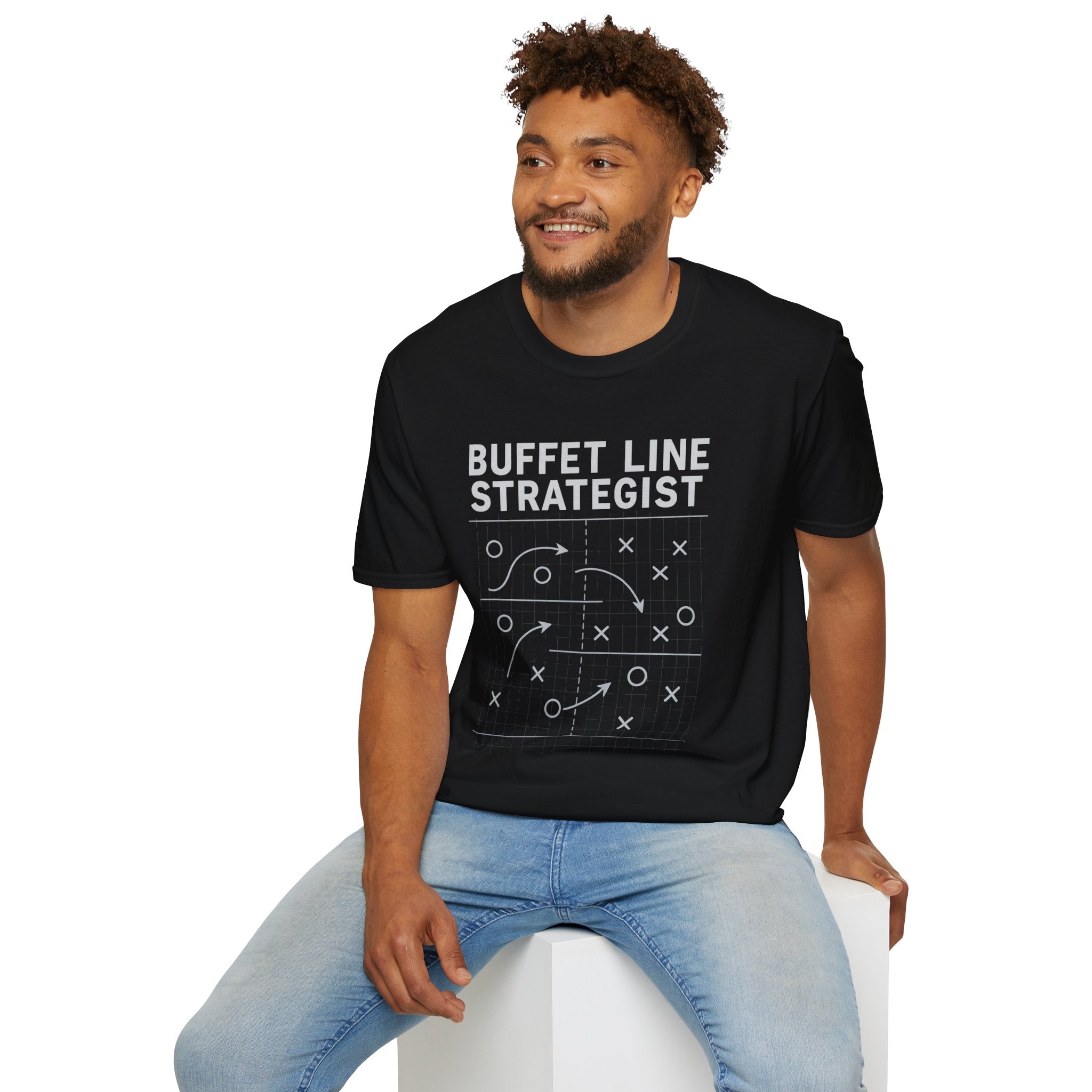 Buffet Line Strategist Unisex Softstyle T-Shirt | Foodie Humor Tee, Casual Wear, Gift for Food Lovers, Party Attire, Summer Fashion